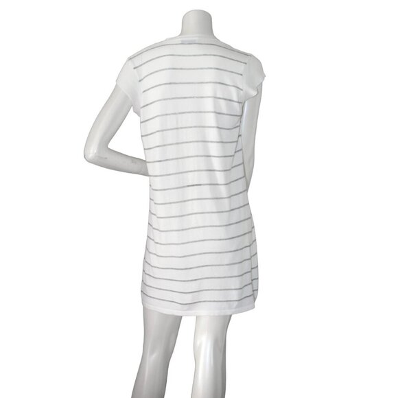 Marina De Rosa Striped Mini Dress Tunic White Silver Grey Cap Sleeves Made Italy - Picture 5 of 10